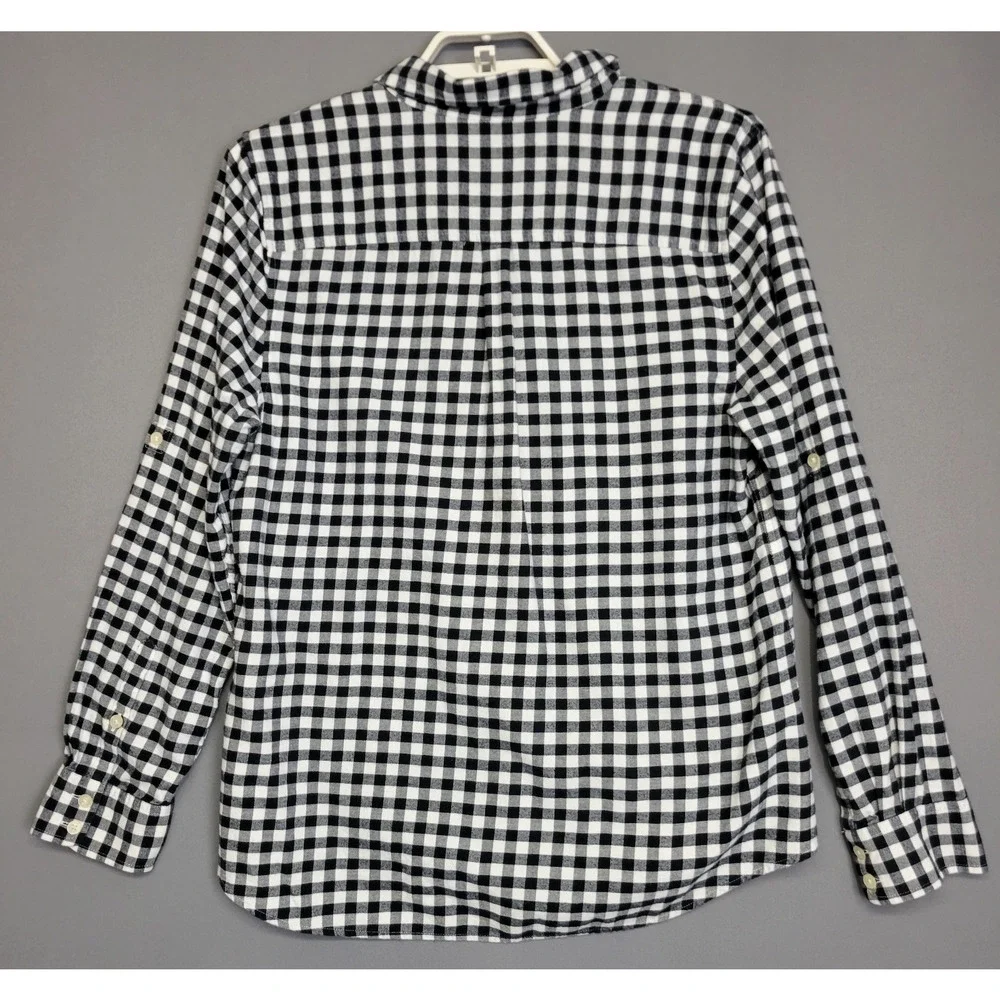 Vineyard Vines Gingham Top Womens 14 Black White 1/2 Button Flannel Tunic